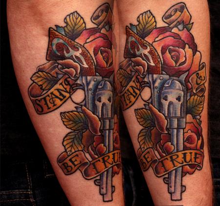 Travis Litke - Revolver with Roses and Banner 